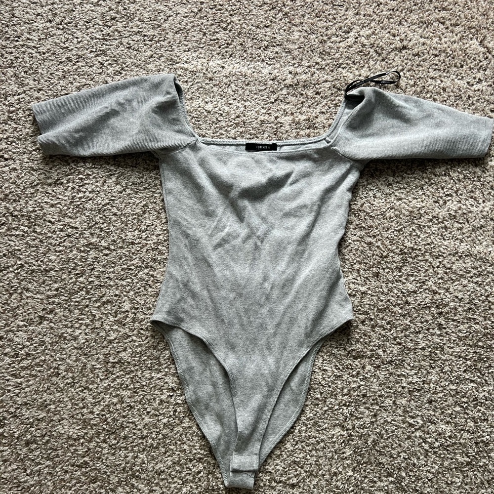 Off the shoulder gray bodysuit